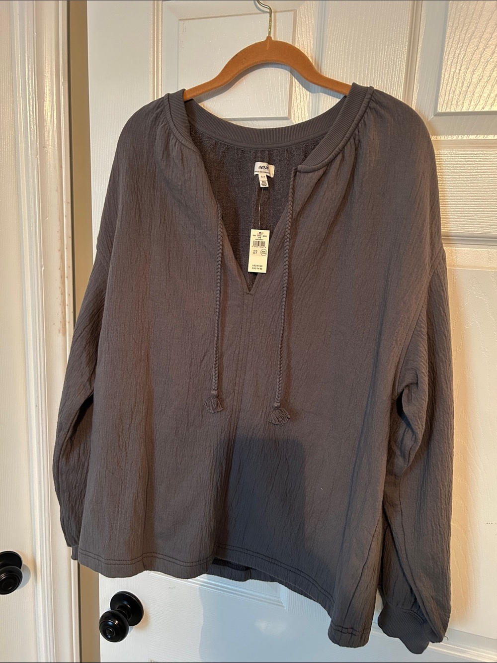 aerie Women's Charcoal Gray Tie-Front Pullover